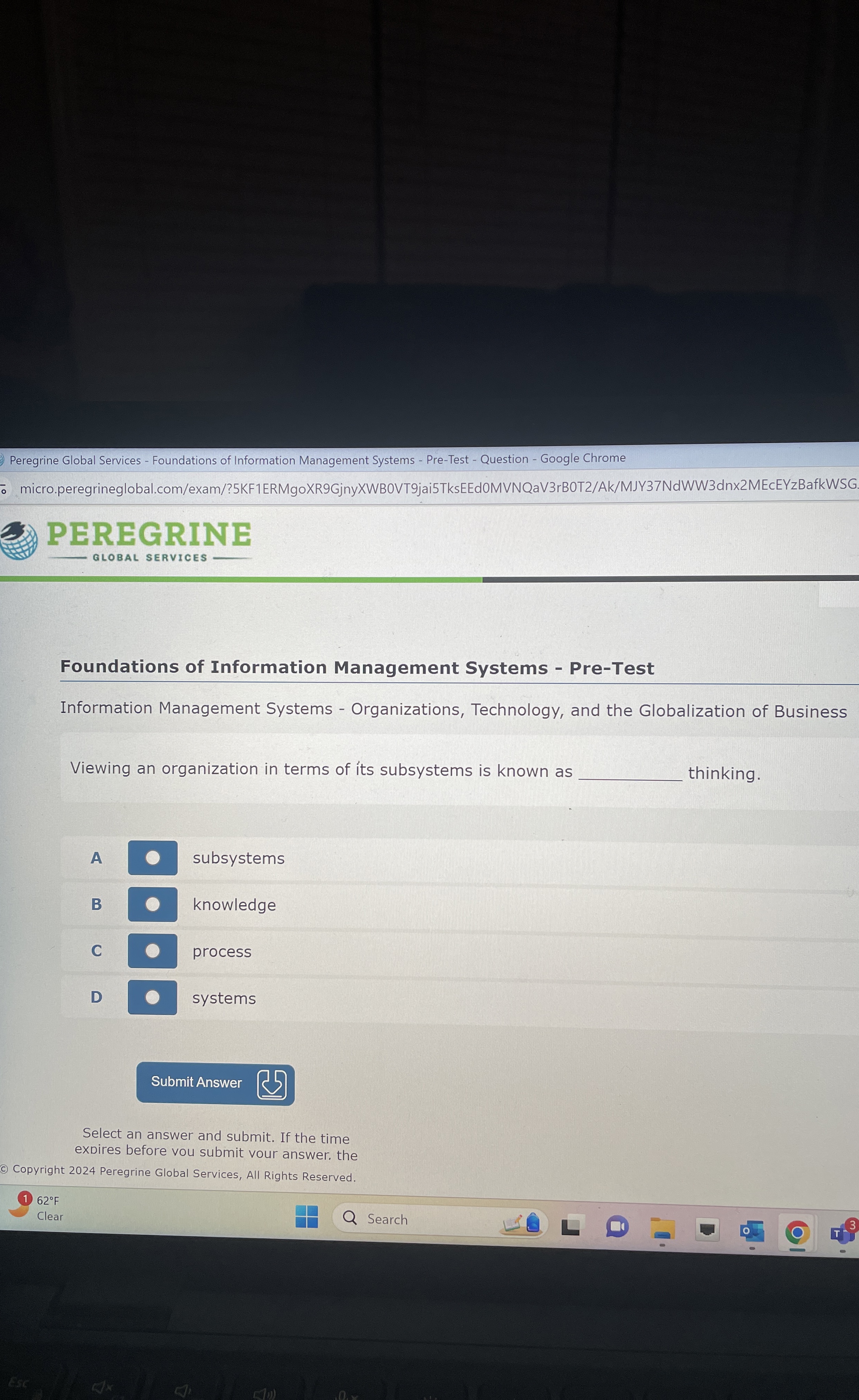 Foundations of Information Management Systems - Pre-Test Information Management Systems -