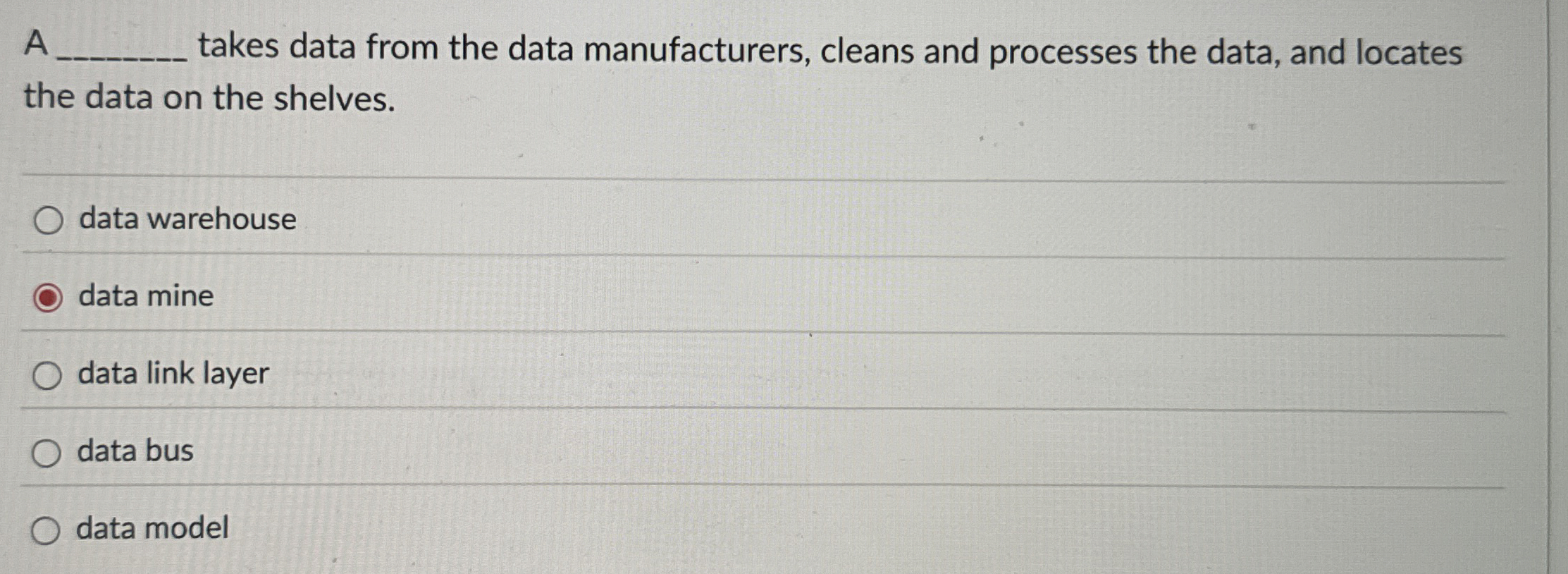  A takes data from the data manufacturers, cleans and processes the
