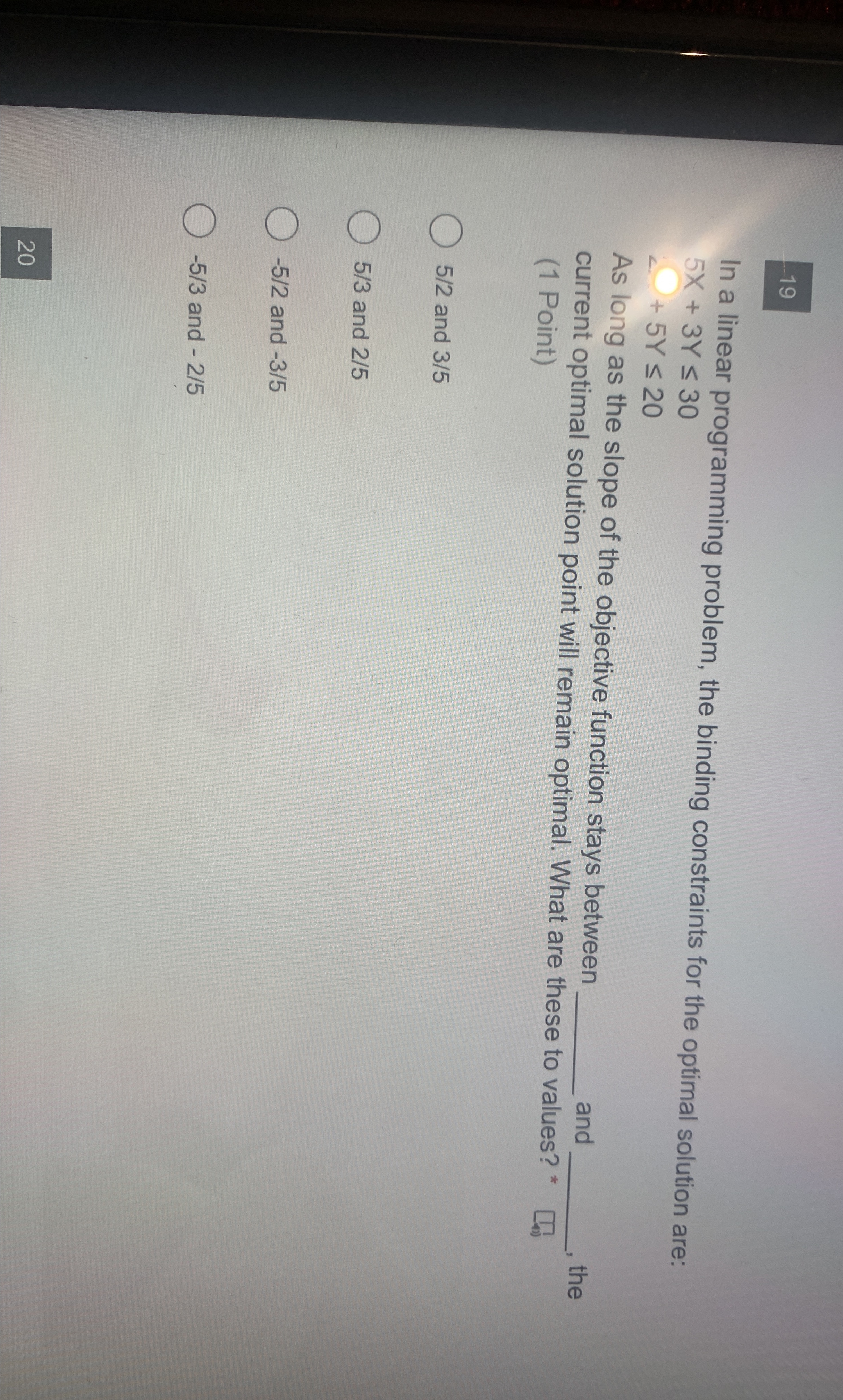  19 In a linear programming problem, the binding constraints for the