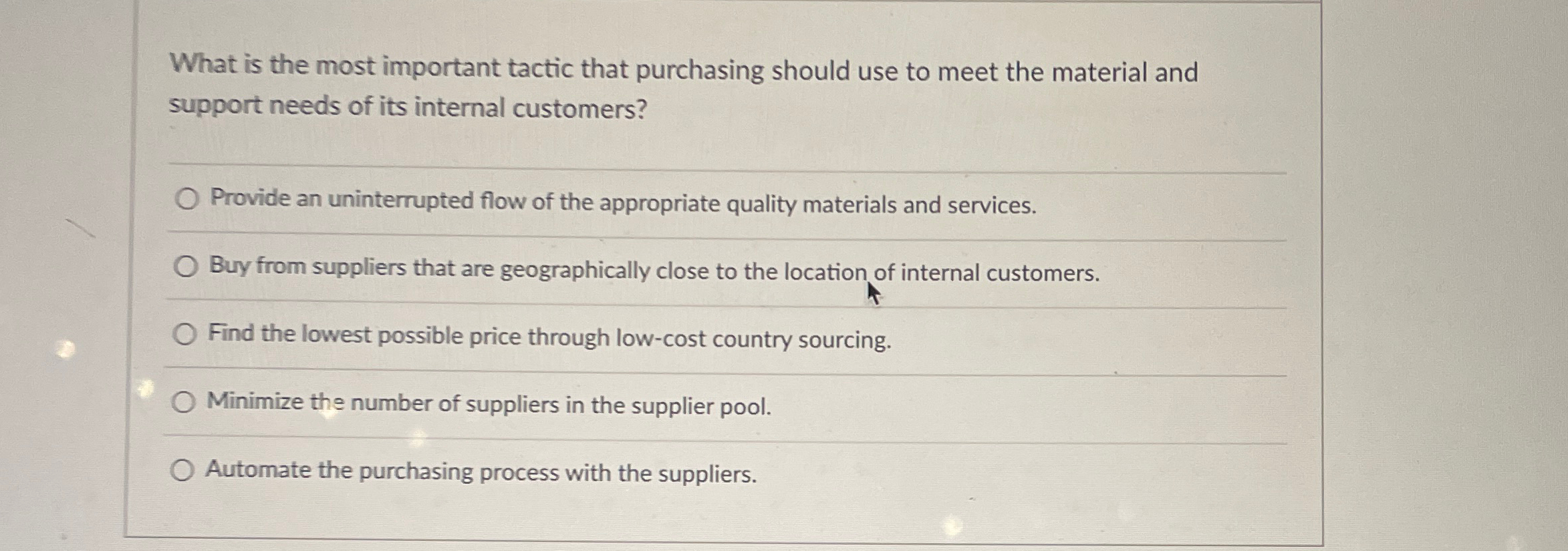  What is the most important tactic that purchasing should use to