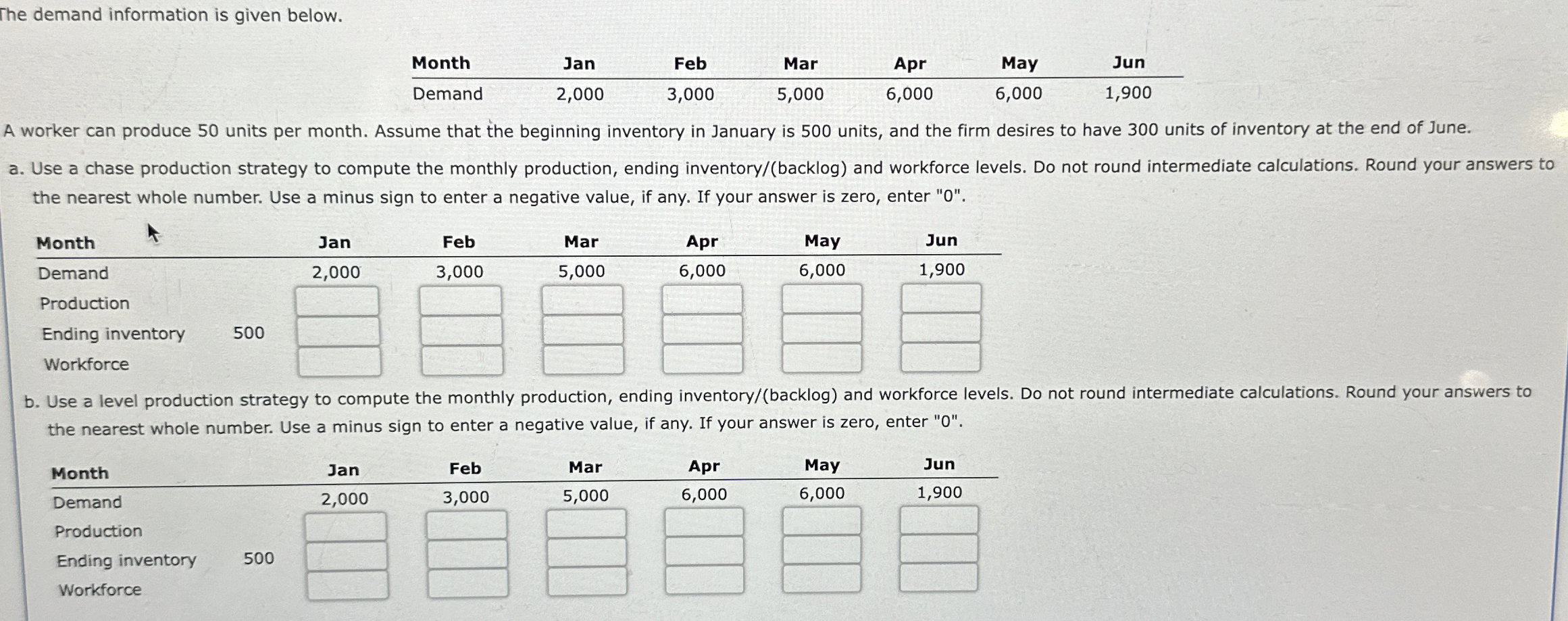  The demand information is given below. A worker can produce 50