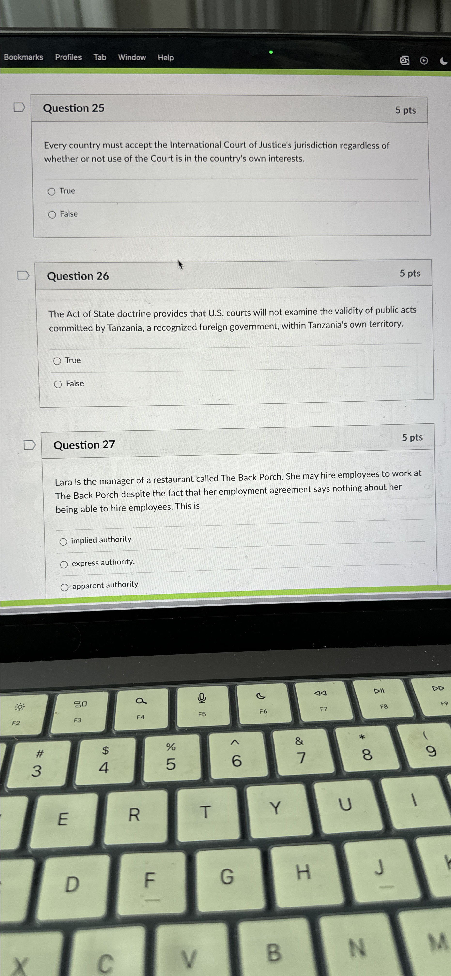  Bookmarks Profiles Tab Window Help Question 25 5 pts Every country