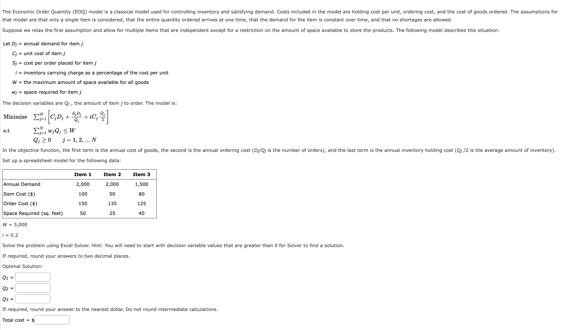  that model are that only a single item is considered, that