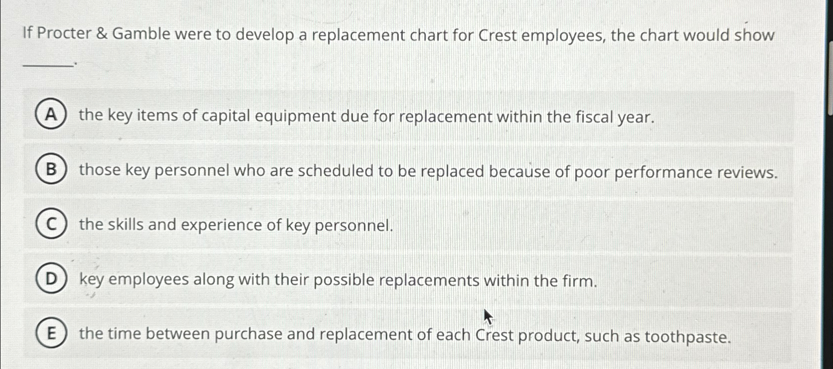  If Procter & Gamble were to develop a replacement chart for