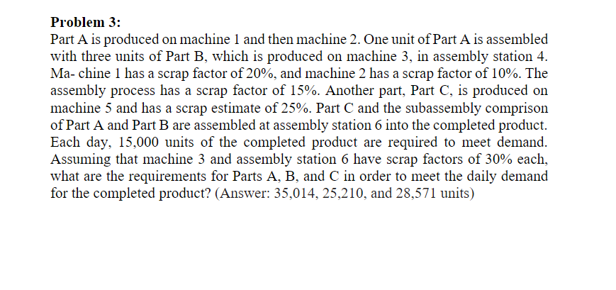  Problem 3: Part A is produced on machine 1 and then