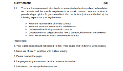  QUESTION ONE [30] 1.1 Your law firm receives an instruction from