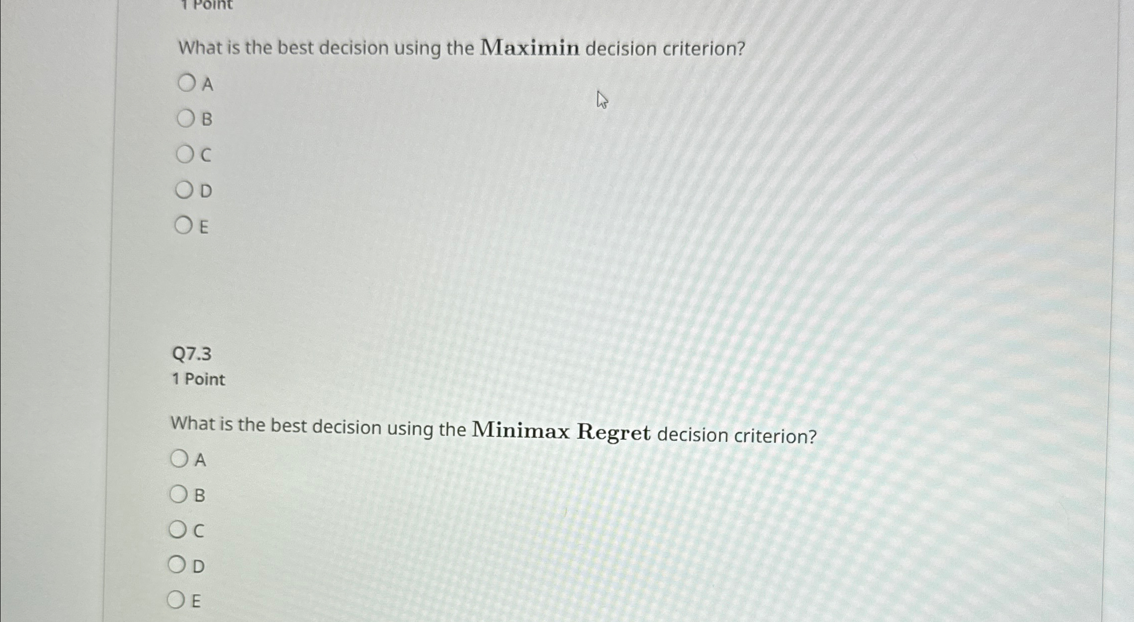  Q7 5 Points (For the next five questions) Consider the following