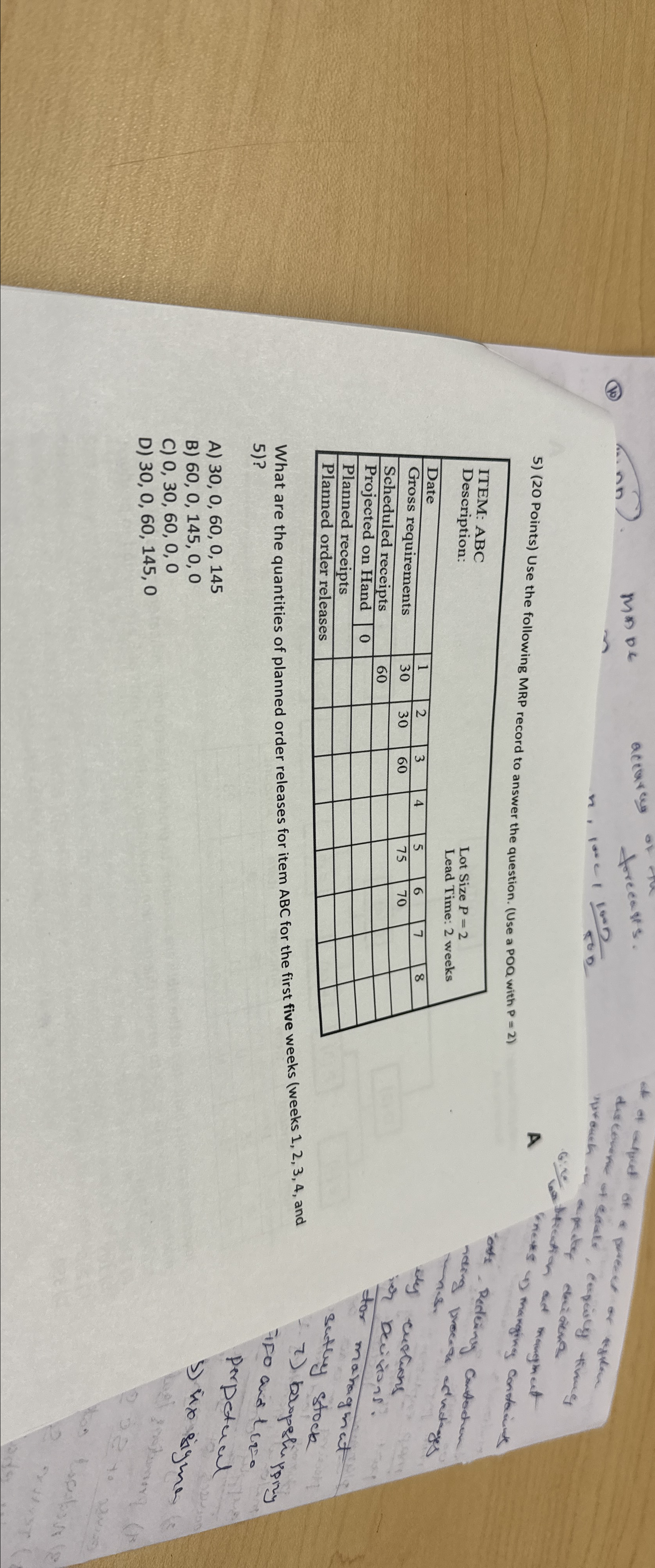  (20 Points) Use the following MRP record to answer the question.
