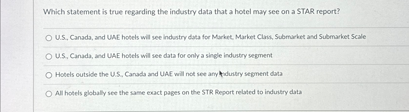  Which statement is true regarding the industry data that a hotel