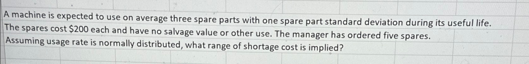  A machine is expected to use on average three spare parts