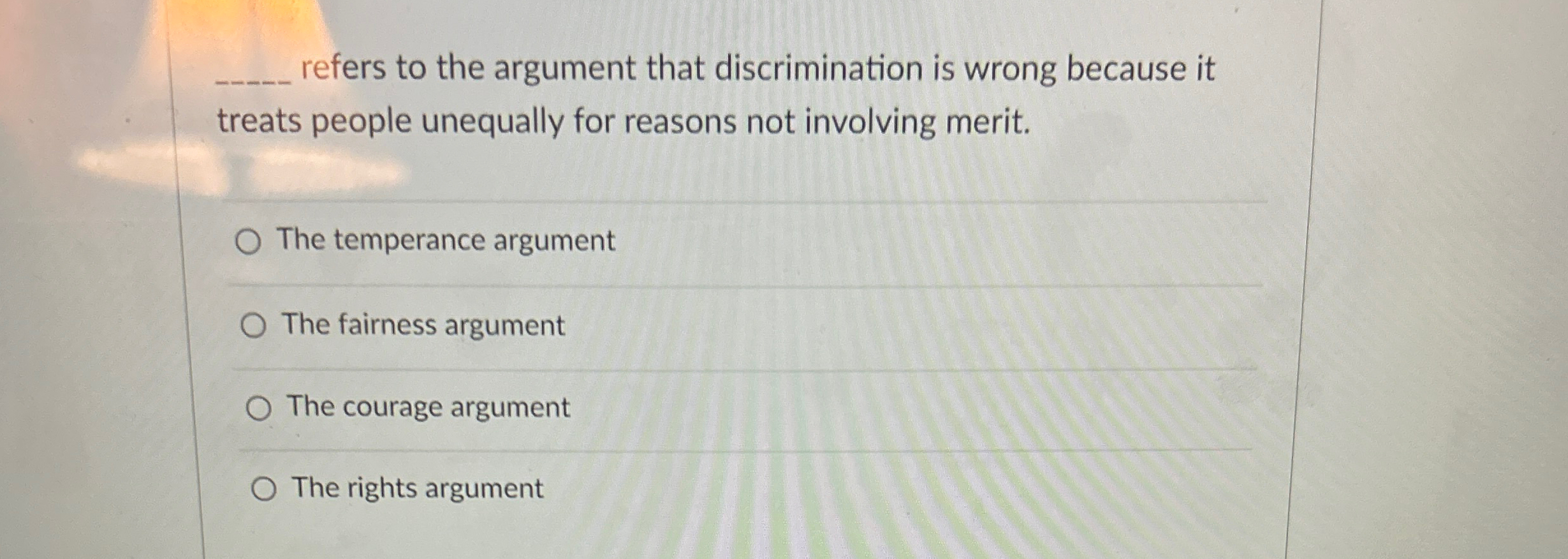  q, refers to the argument that discrimination is wrong because it