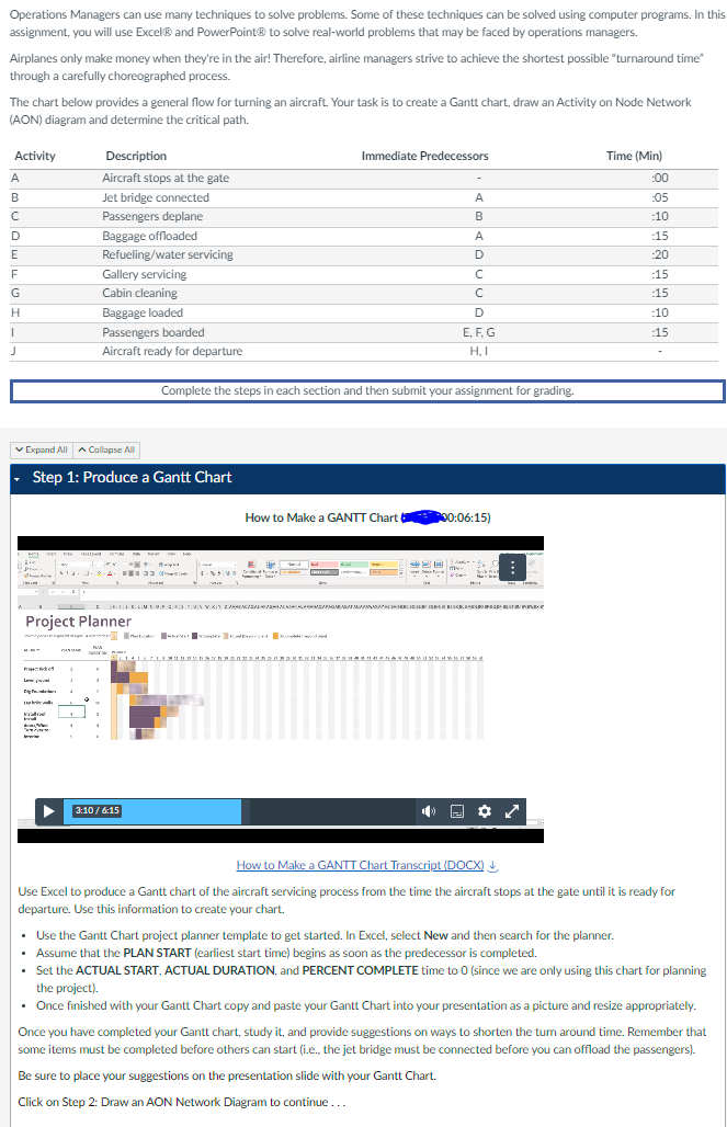  How to Make a GANTT Chart Transcript (DOCX) darr Use Excel