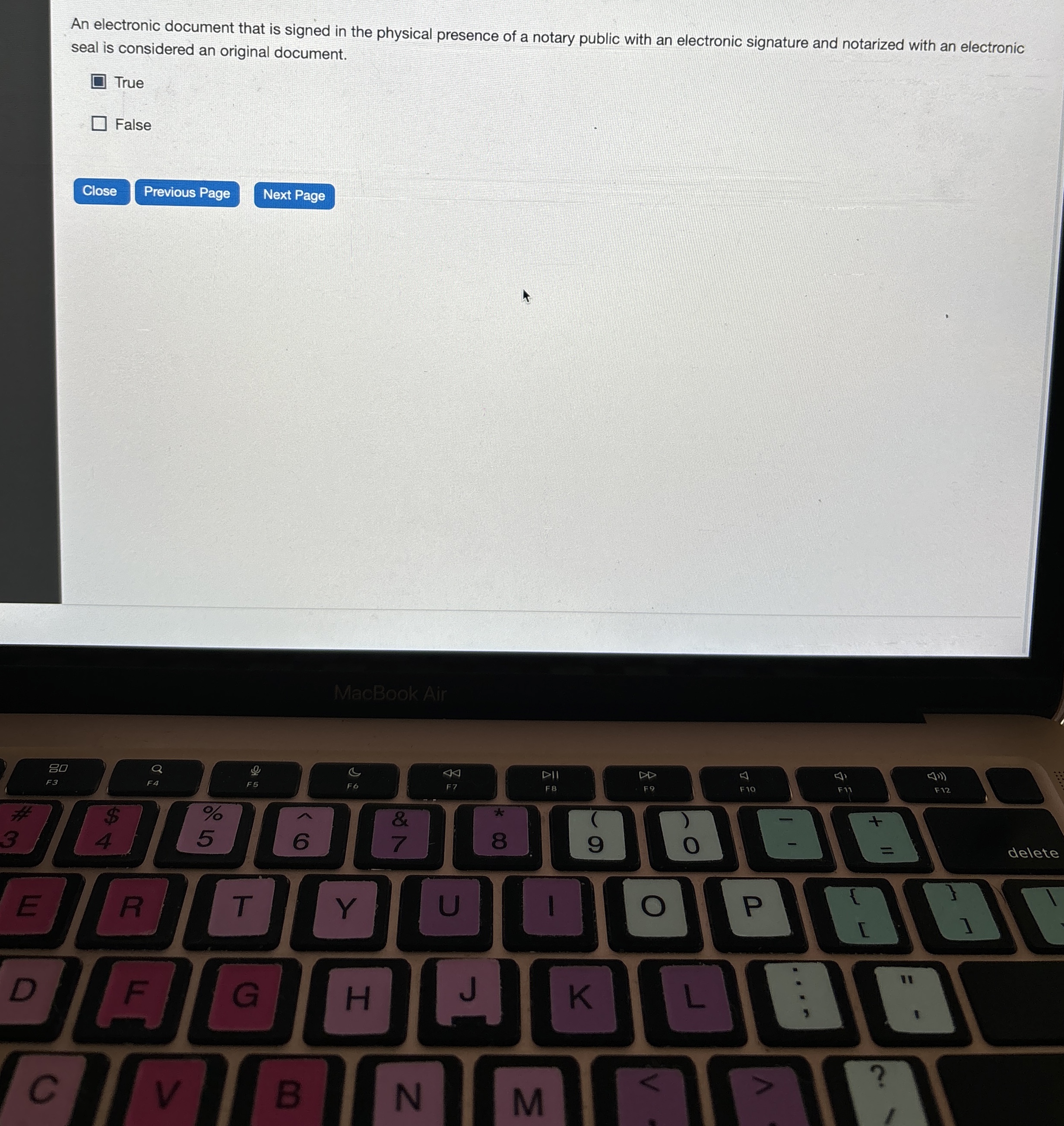  An electronic document that is signed in the physical presence of