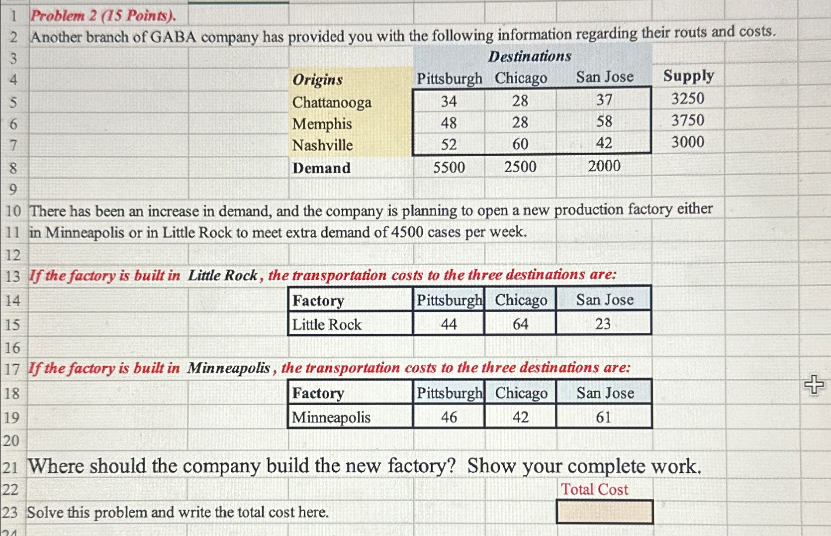  Problem 2(15 Points). Another branch of GABA company has provided you