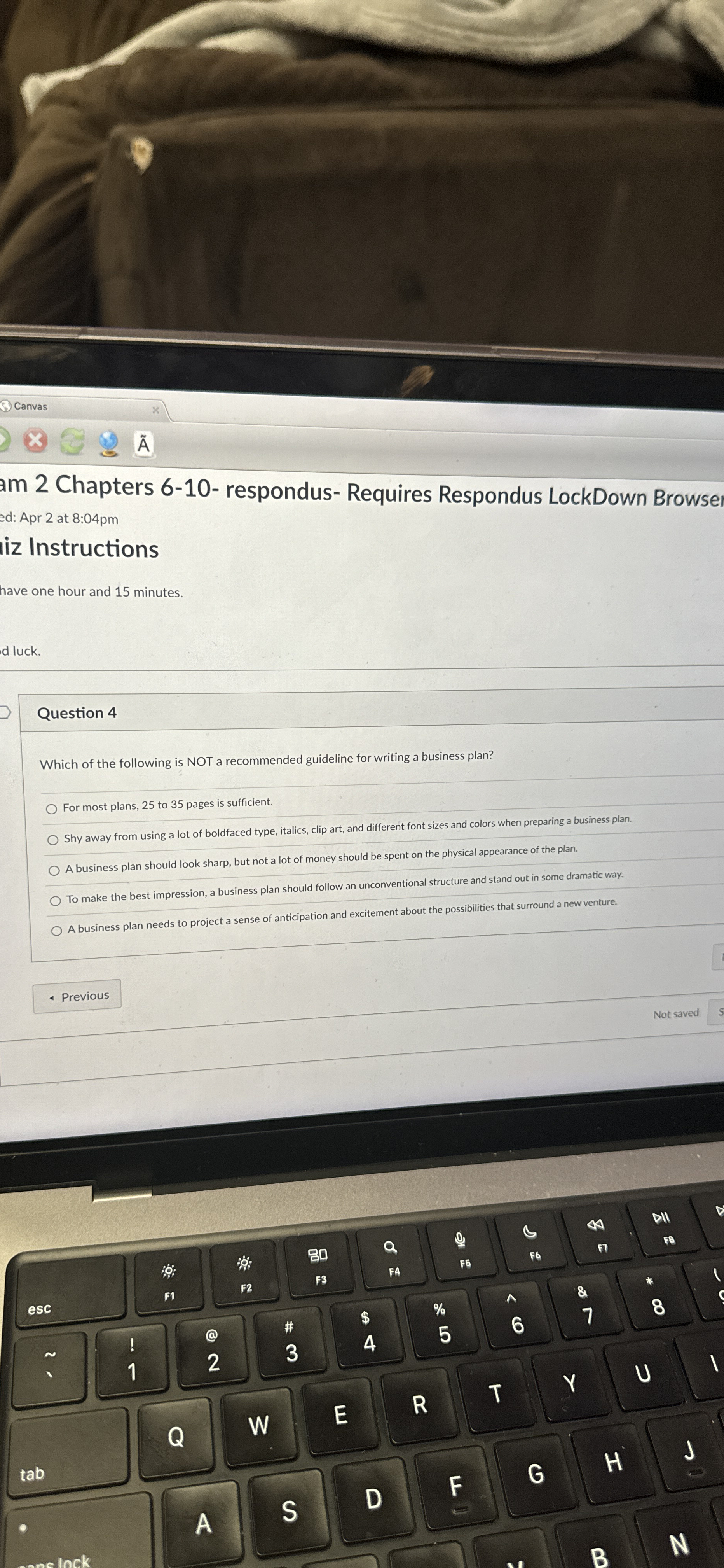  am 2 Chapters 6-10- respondus- Requires Respondus LockDown Browse! ed: Apr