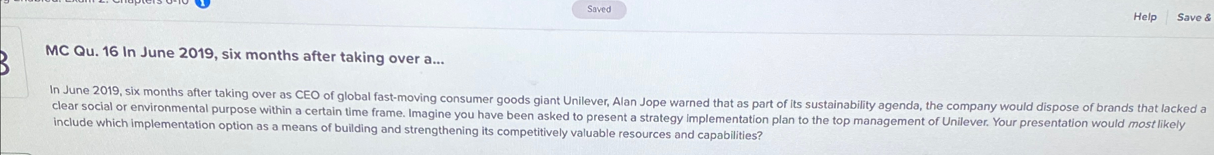  MC Qu.16 In June 2019, six months after taking over a...