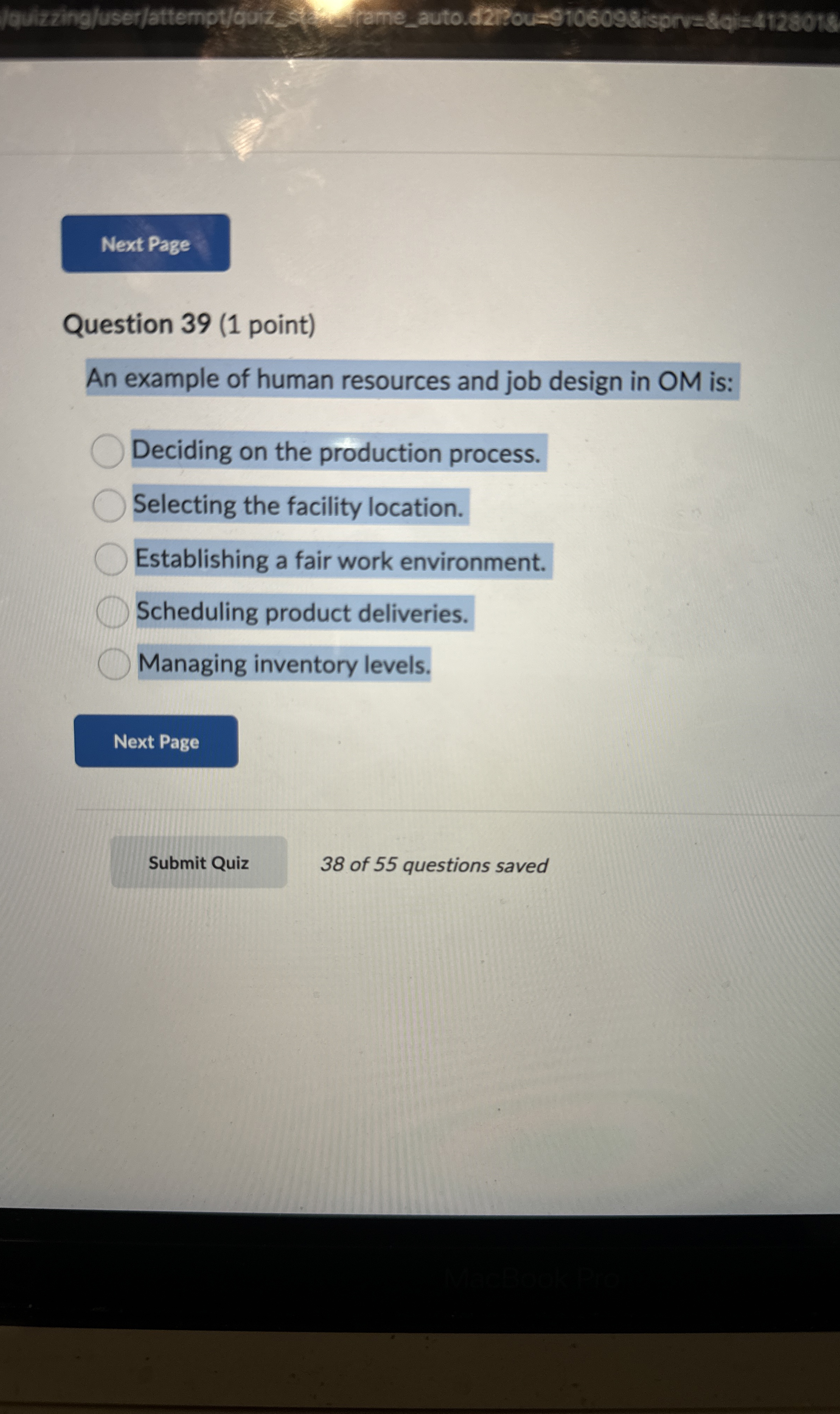  Question 39(1 point) An example of human resources and job design