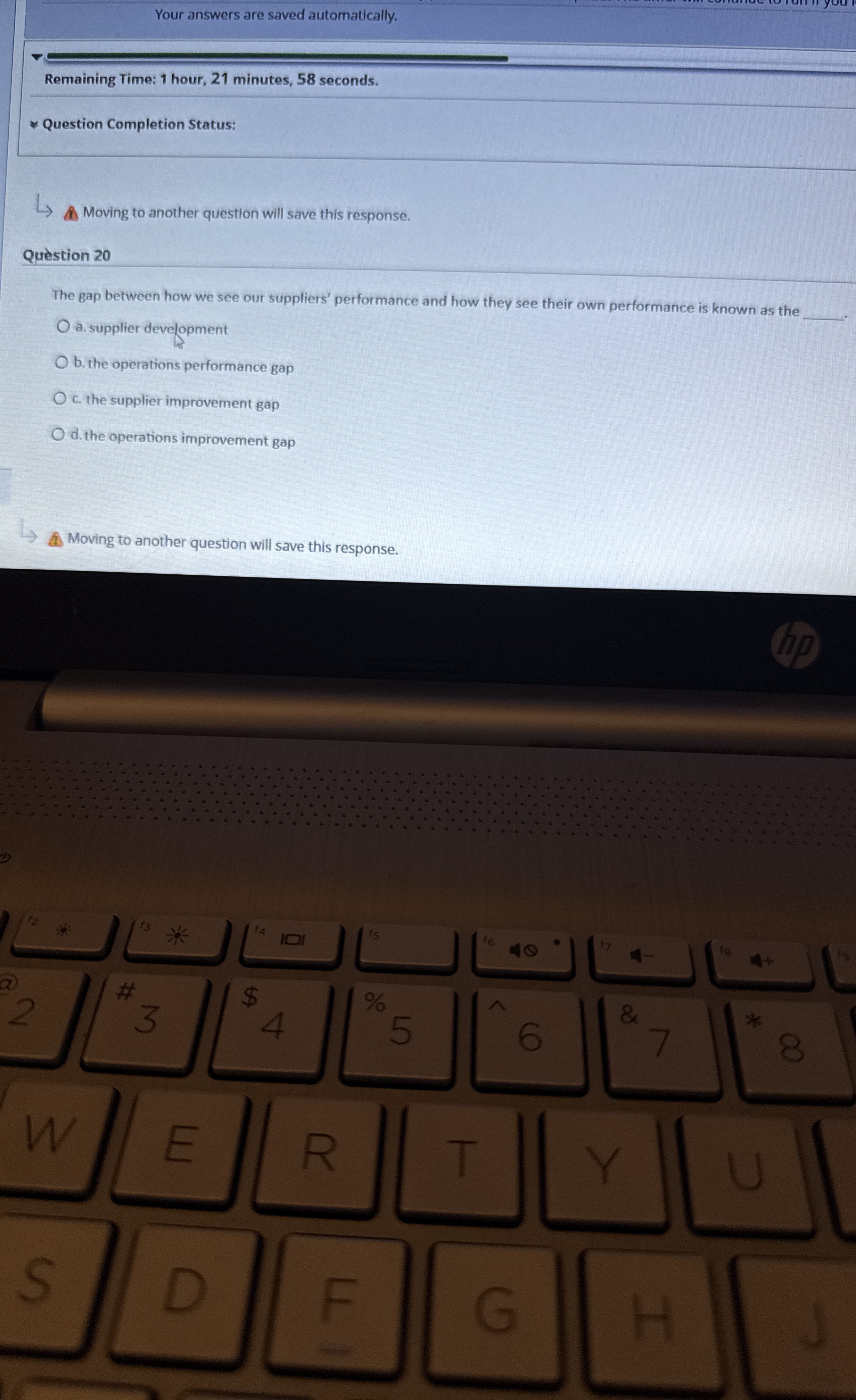  Quesstion 20 The gap between how we see our suppliers' performance