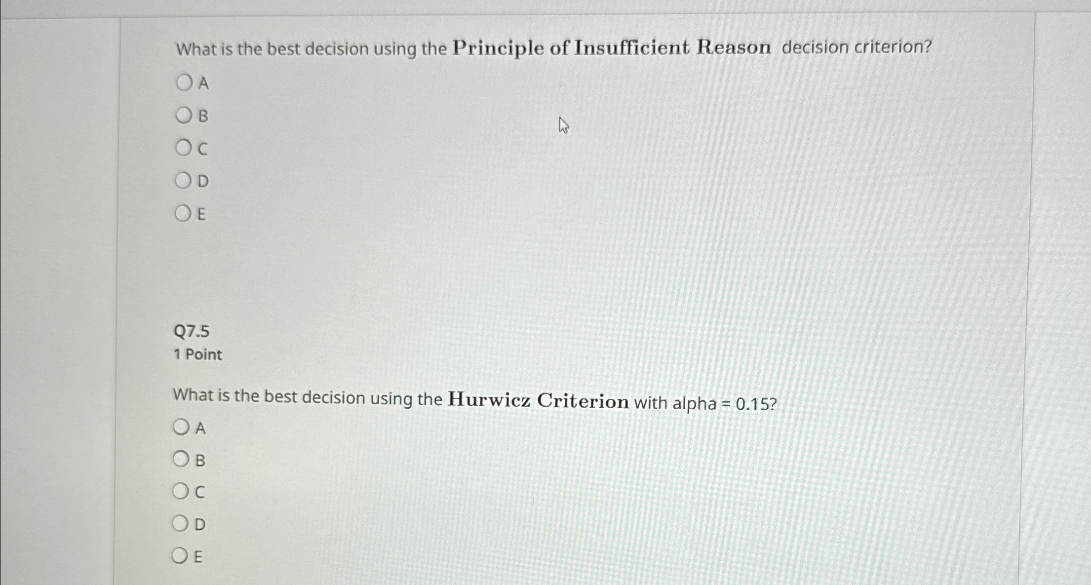  Q7 5 Points (For the next five questions) Consider the following