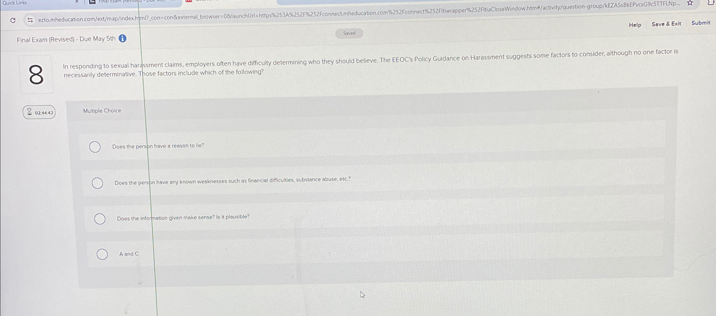  Quick Links Saved Final Exam (Revised)- Due May 5th ( 8