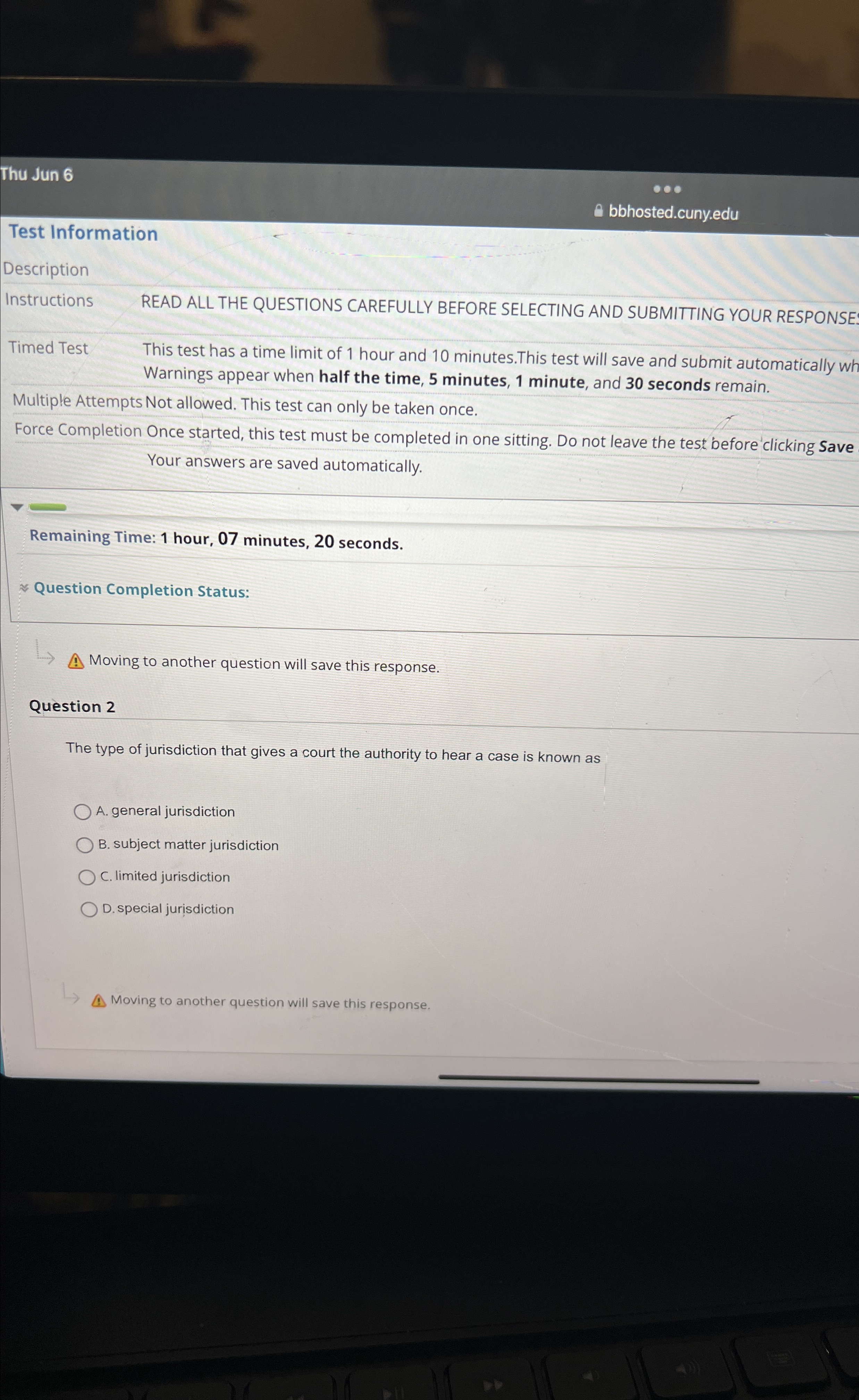  Thu Jun 6 9 bbhosted.cuny.edu Test Information Description Instructions READ ALL