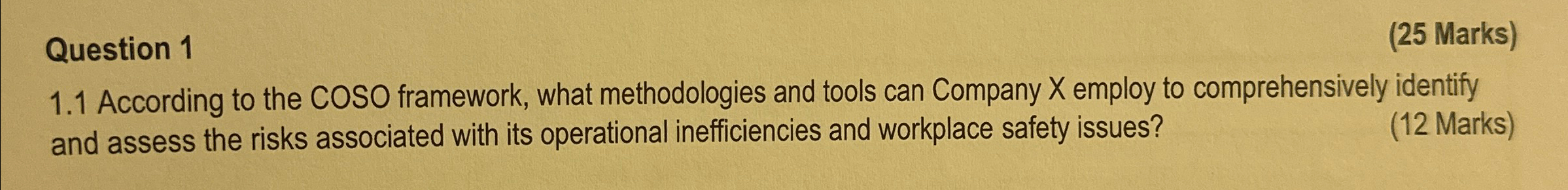  Question 1 (25 Marks) 1.1 According to the COSO framework, what