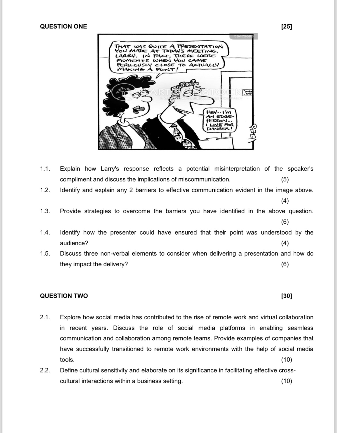  QUESTION ON [25] 1.1. Explain how Larry's response reflects a potential