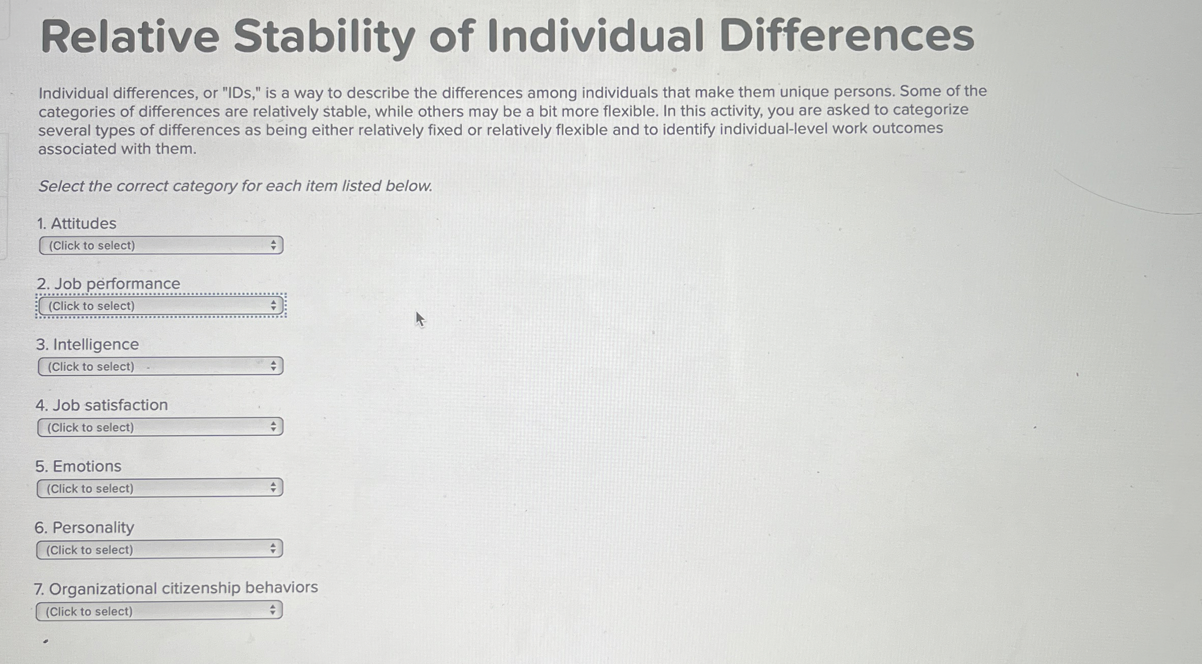  Relative Stability of Individual Differences Individual differences, or "IDs," is a