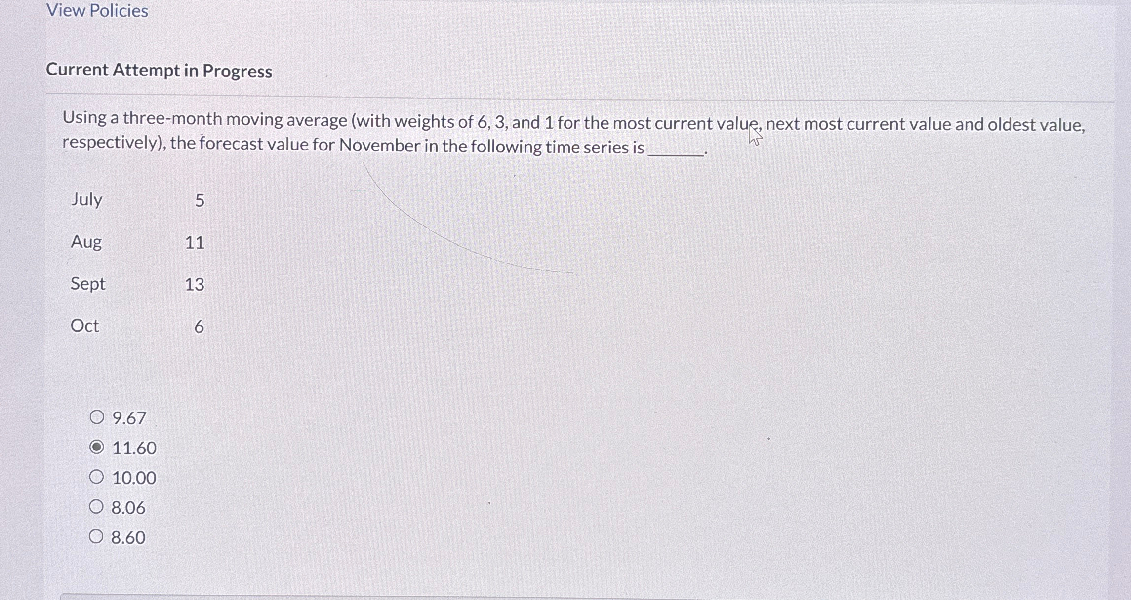  View Policies Current Attempt in Progress Using a three-month moving average