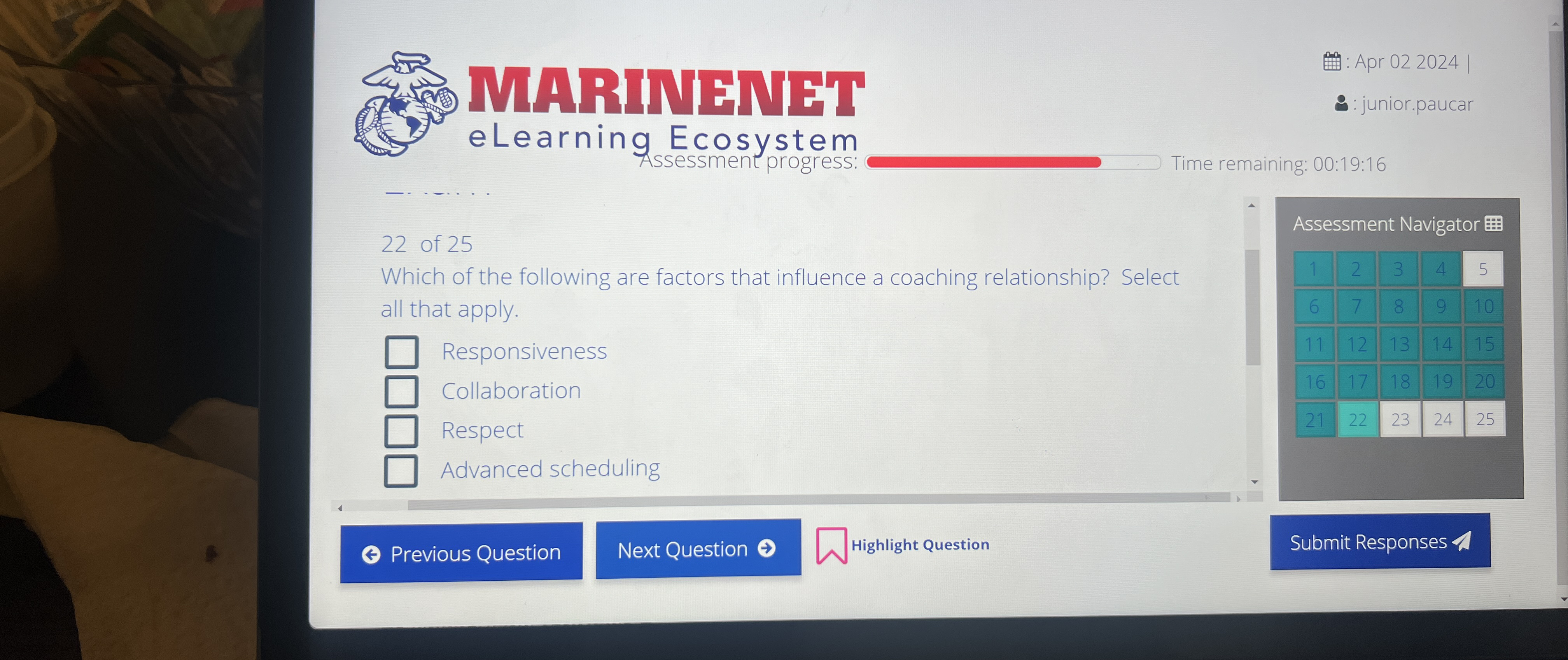  Apr 022024 eLearning Ecosystem 9: junior.paucar 22 of 25 Which of
