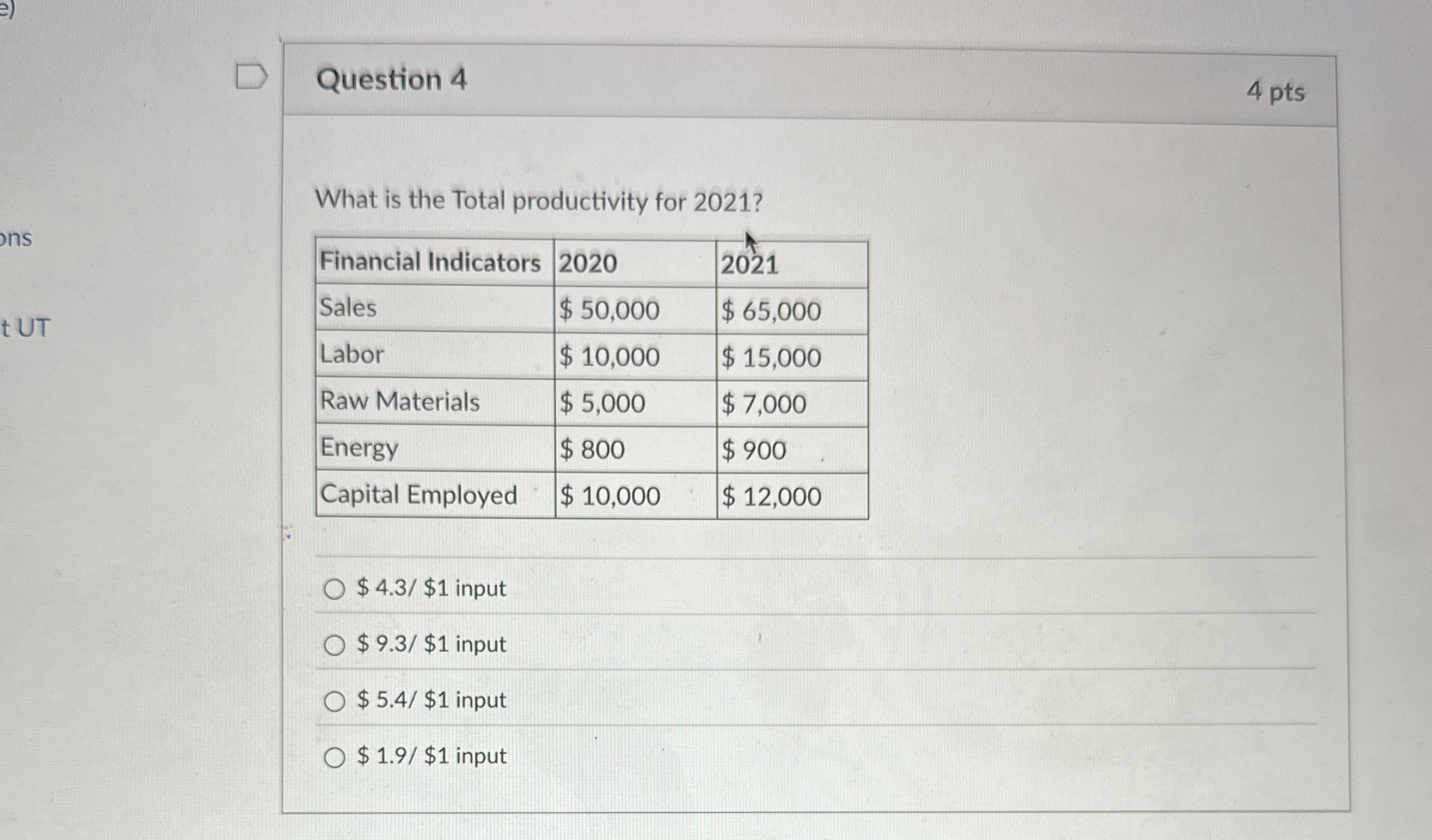  Steps for Question 4 What is the Total productivity for 2021?
