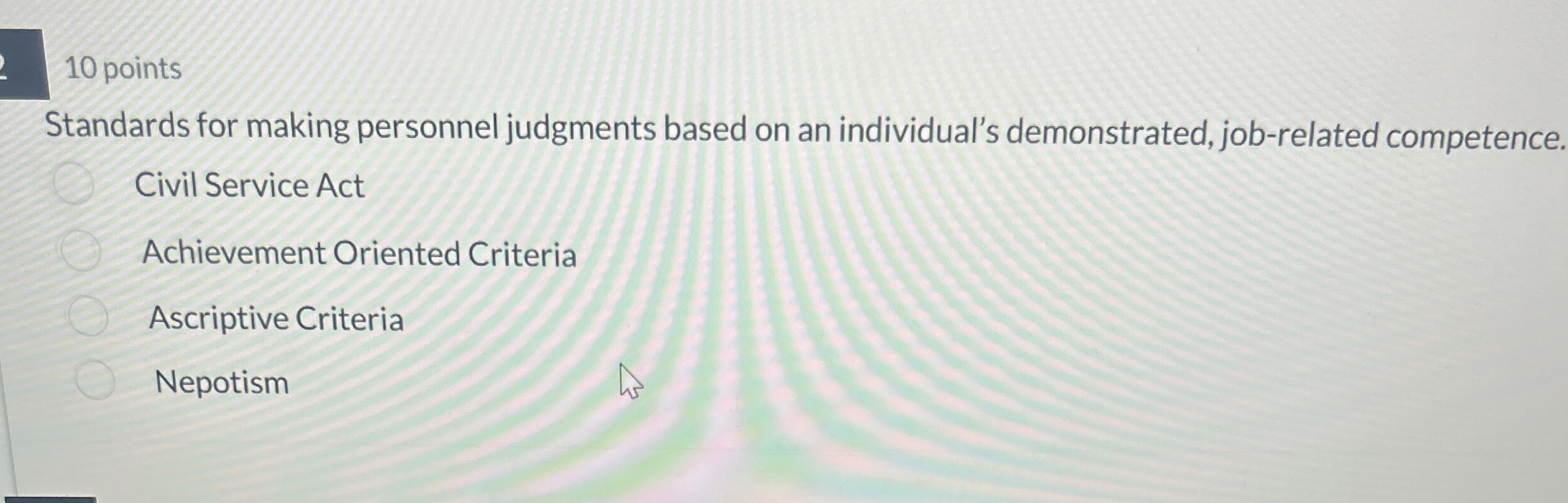  10 points Standards for making personnel judgments based on an individual's