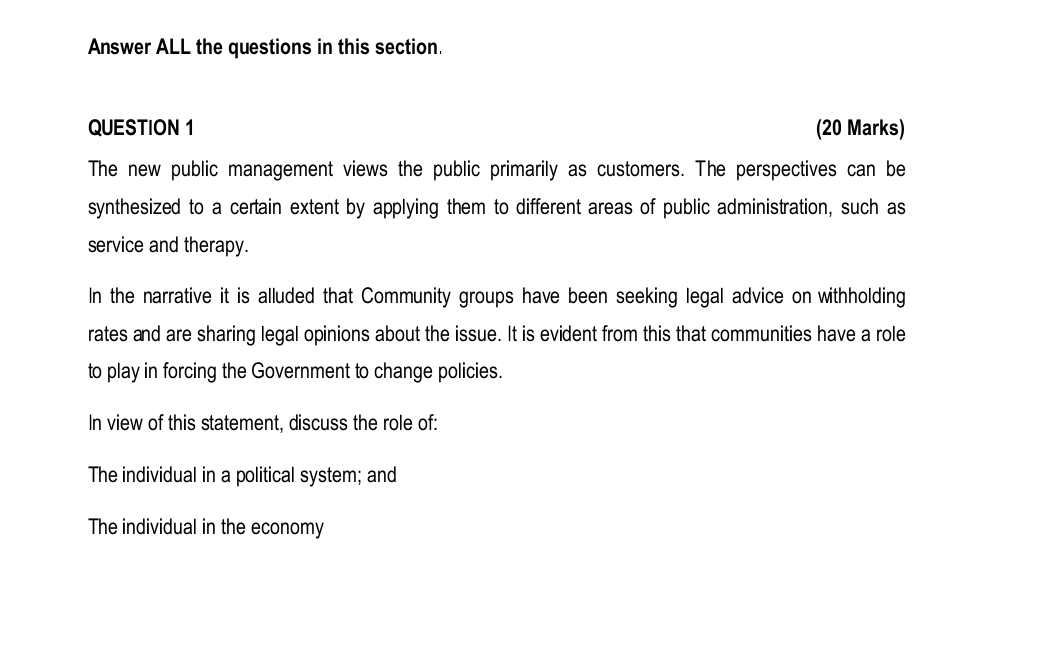  Answer ALL the questions in this section. QUESTION 1 (20 Marks)