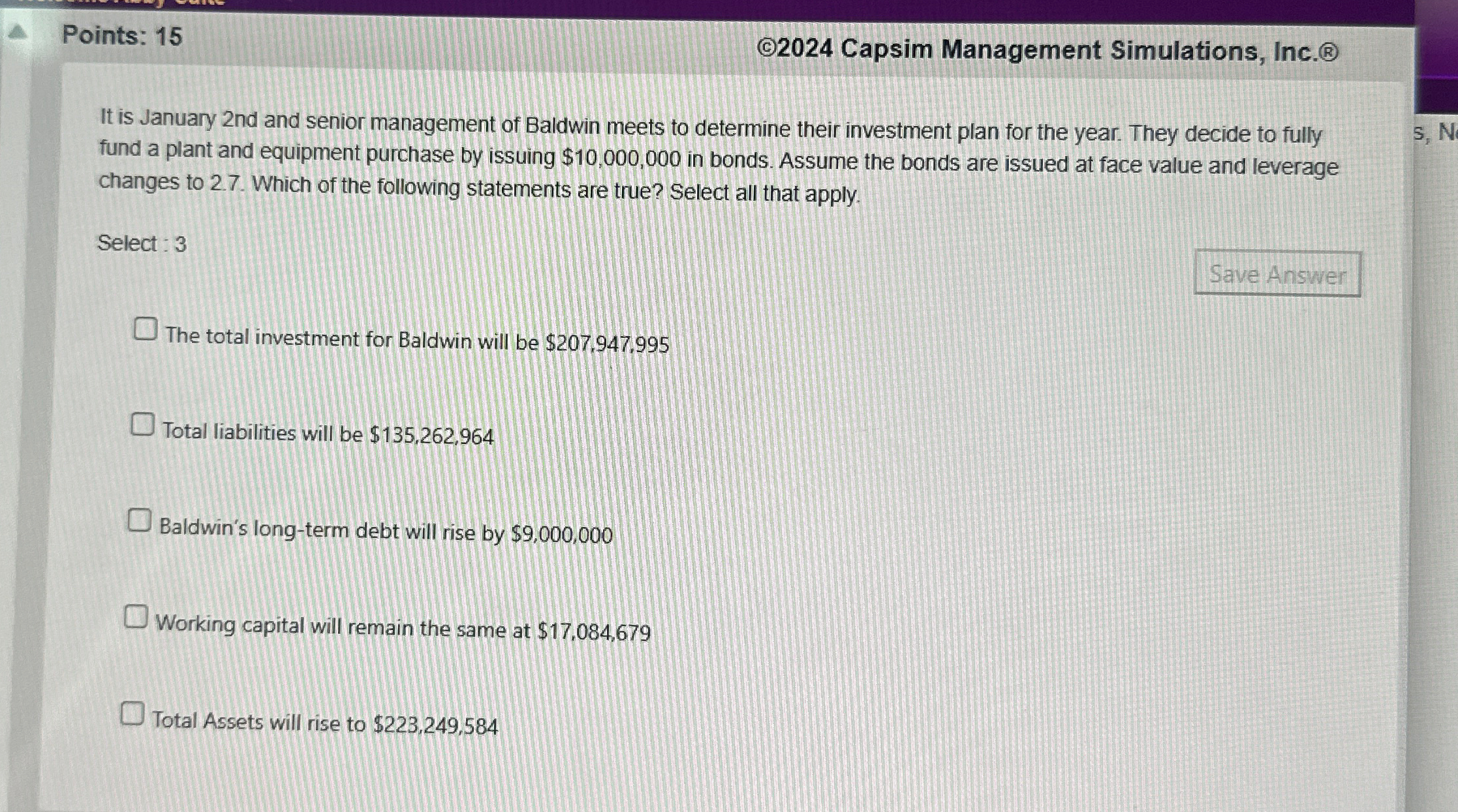  Points: 15 (C2024 Capsim Management Simulations, Inc. It is January 2nd