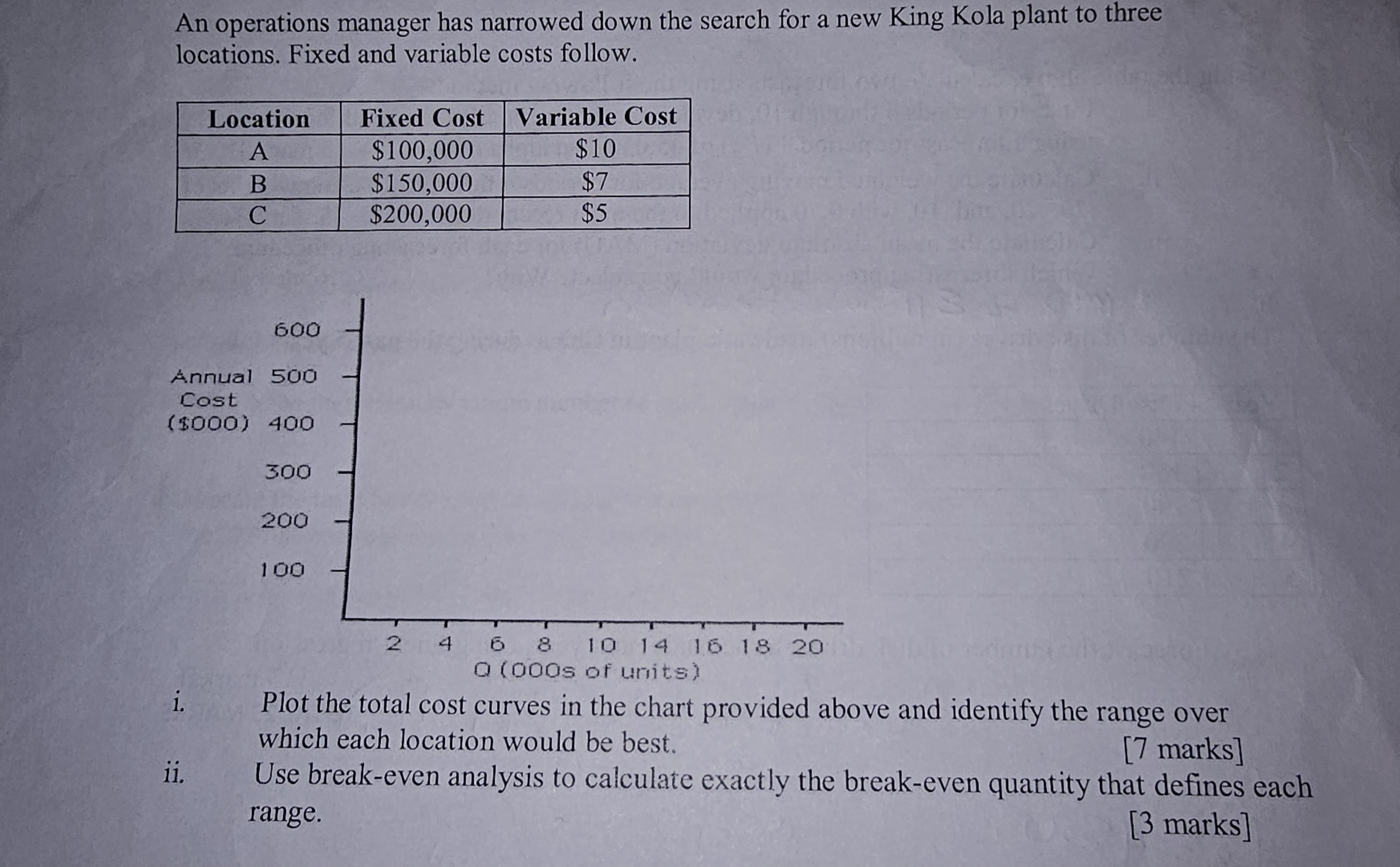  An operations manager has narrowed down the search for a new