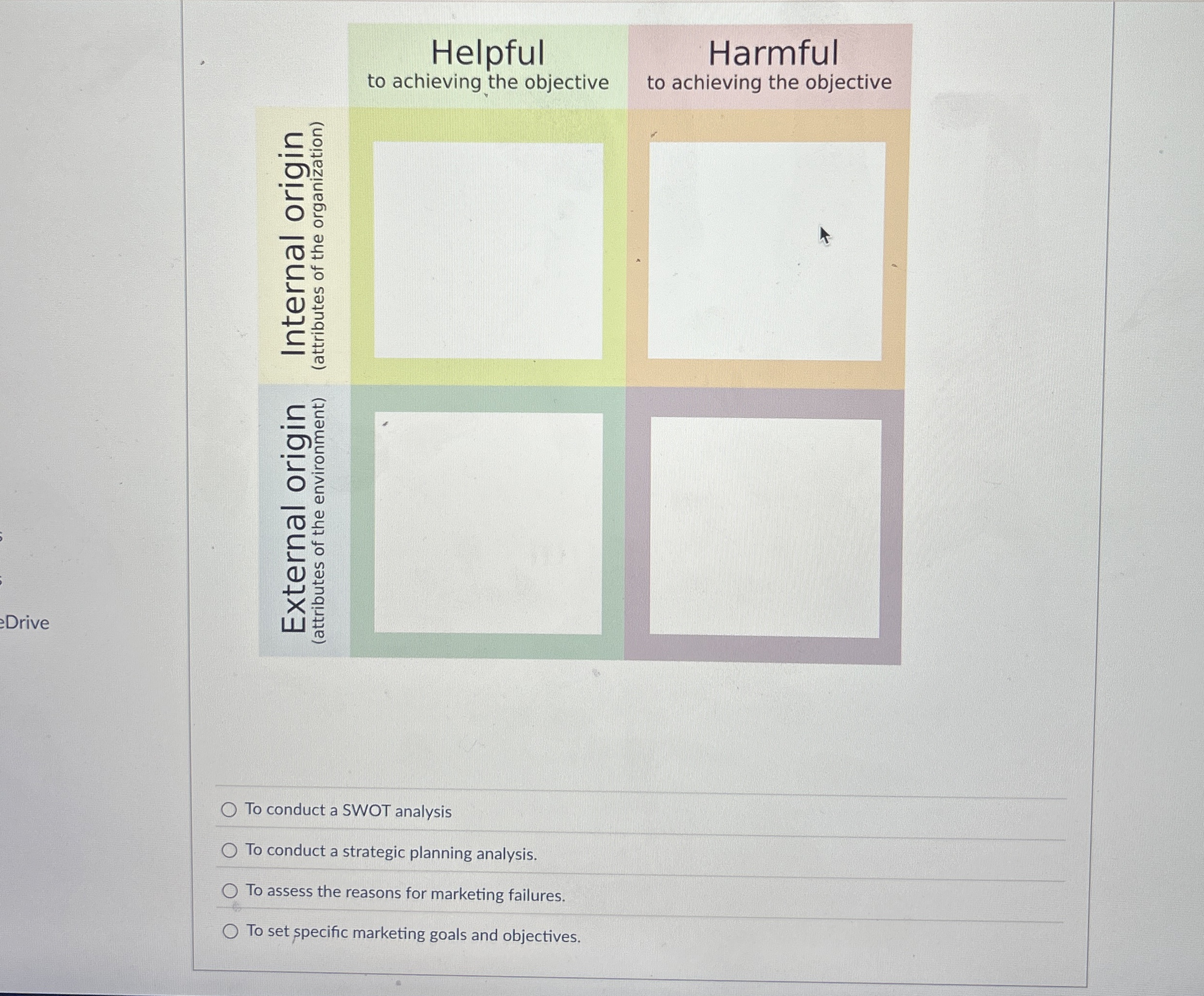  Helpful to achieving the objective Harmful to achieving the objective Drive
