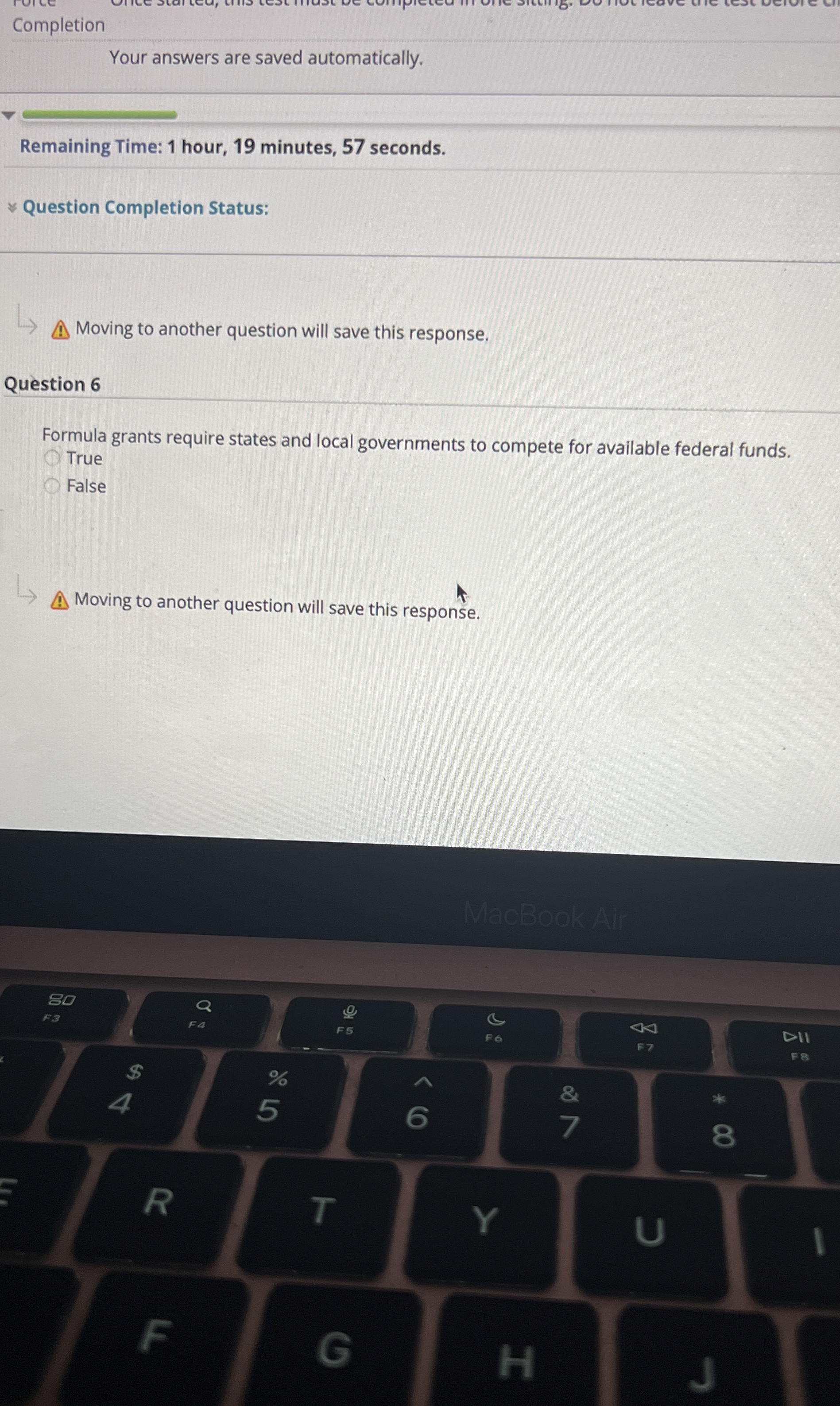  Completion Your answers are saved automatically. Remaining Time: 1 hour, 19