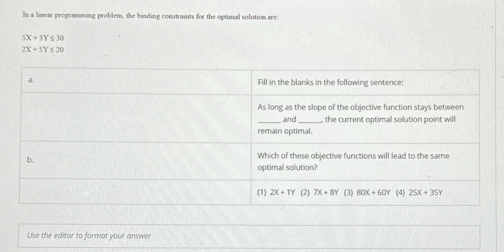  In a linear programming problem, the binding constraints for the optimal