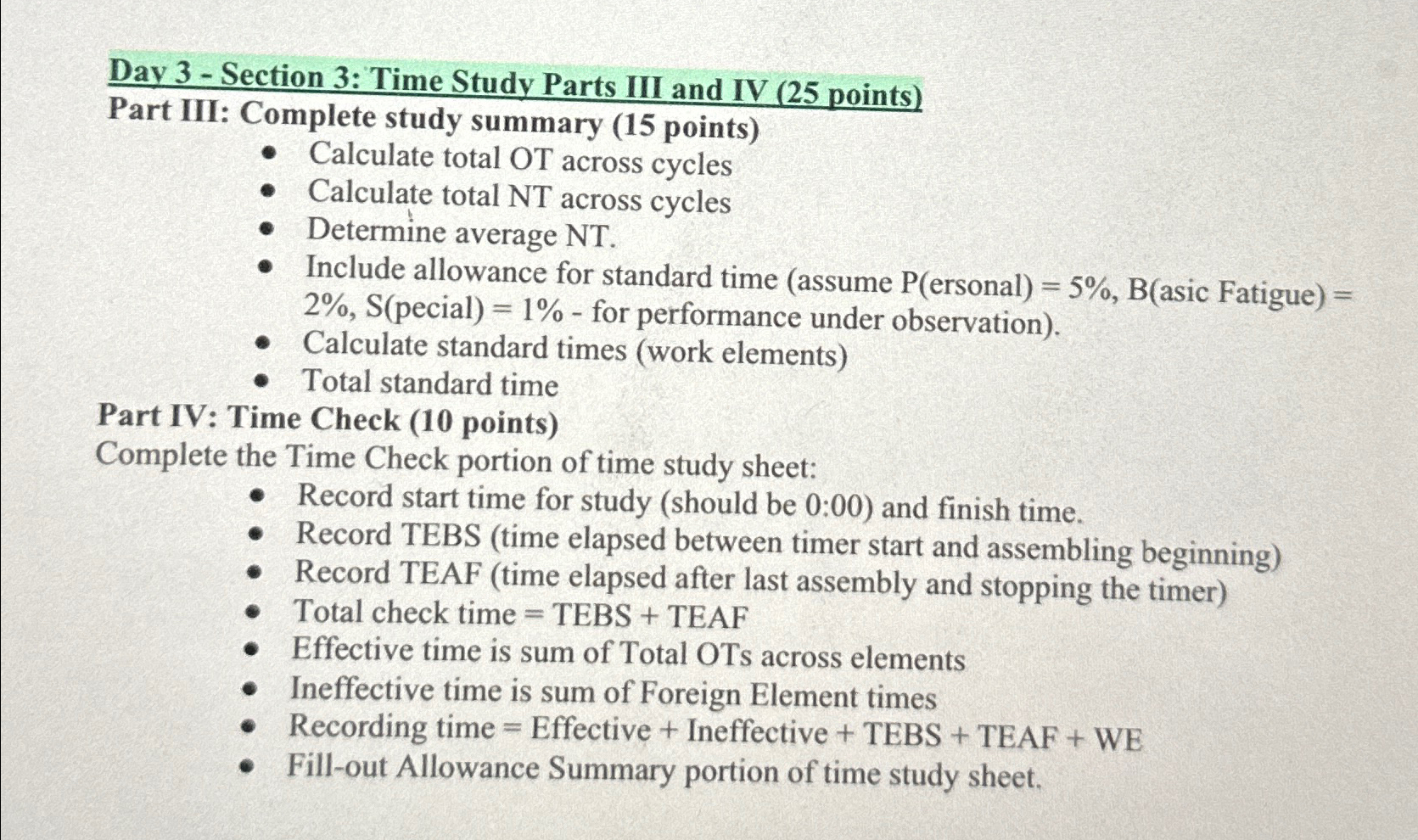  Day 3- Section 3: Time Study Parts III and IV (25