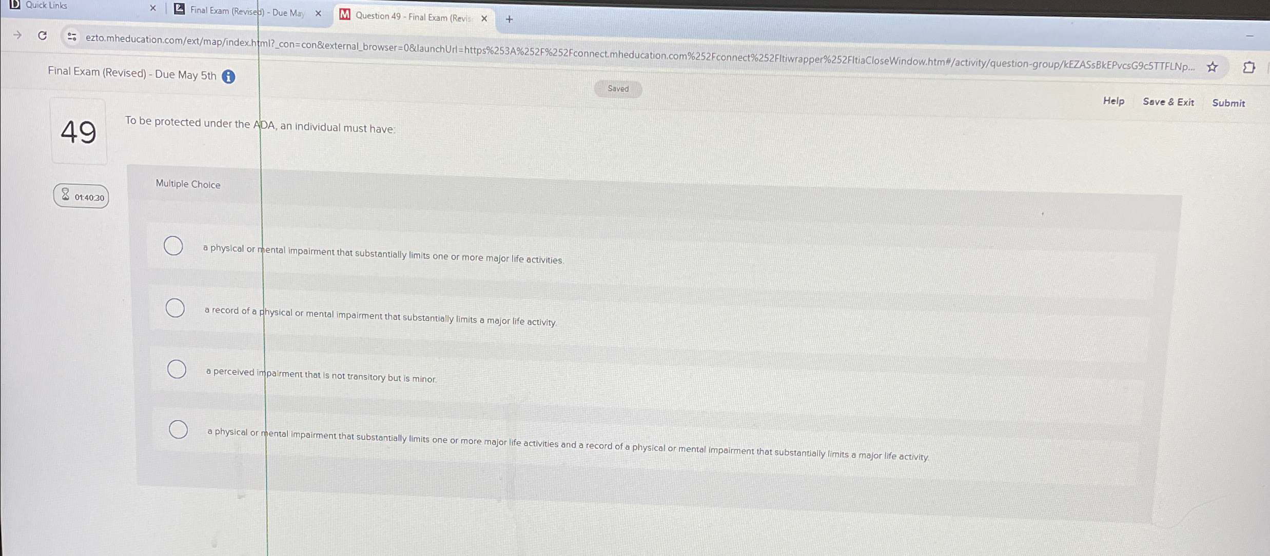  Quick links Final Exam (Revised)- Due Mar Question 49- Final Exam