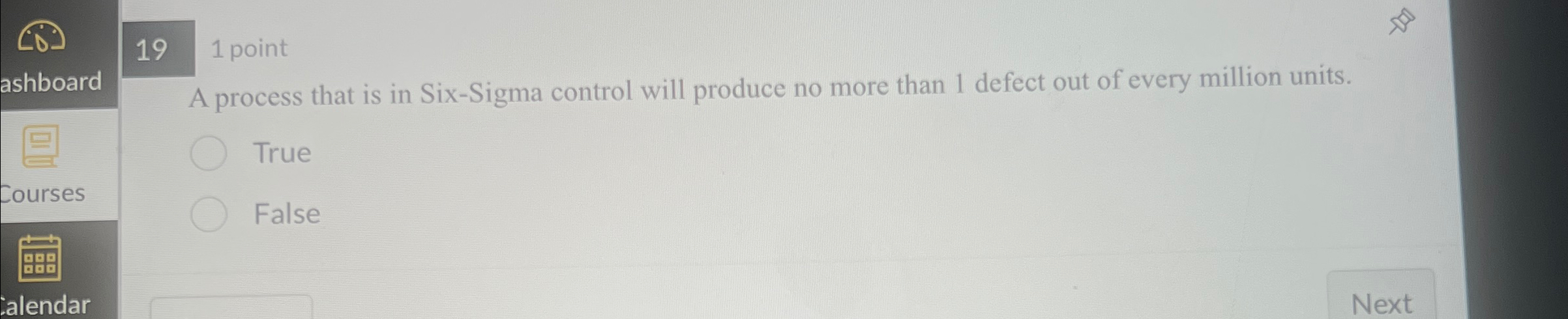  19 1 point A process that is in Six-Sigma control will