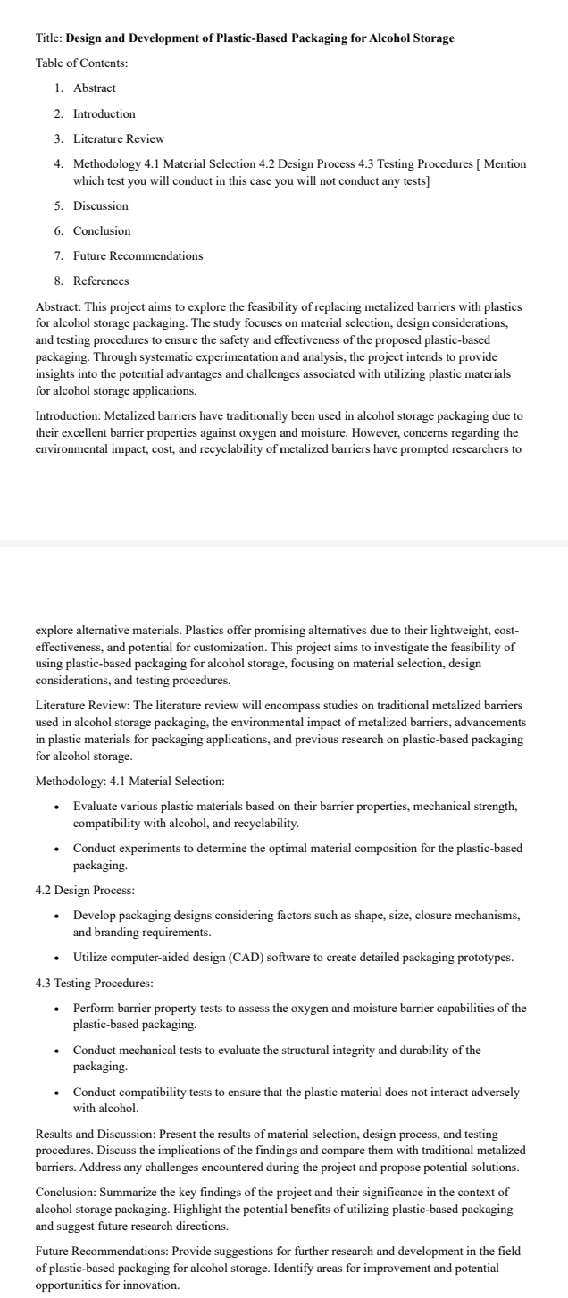  Title: Design and Development of Plastic-Based Packaging for Alcohol Storage Table