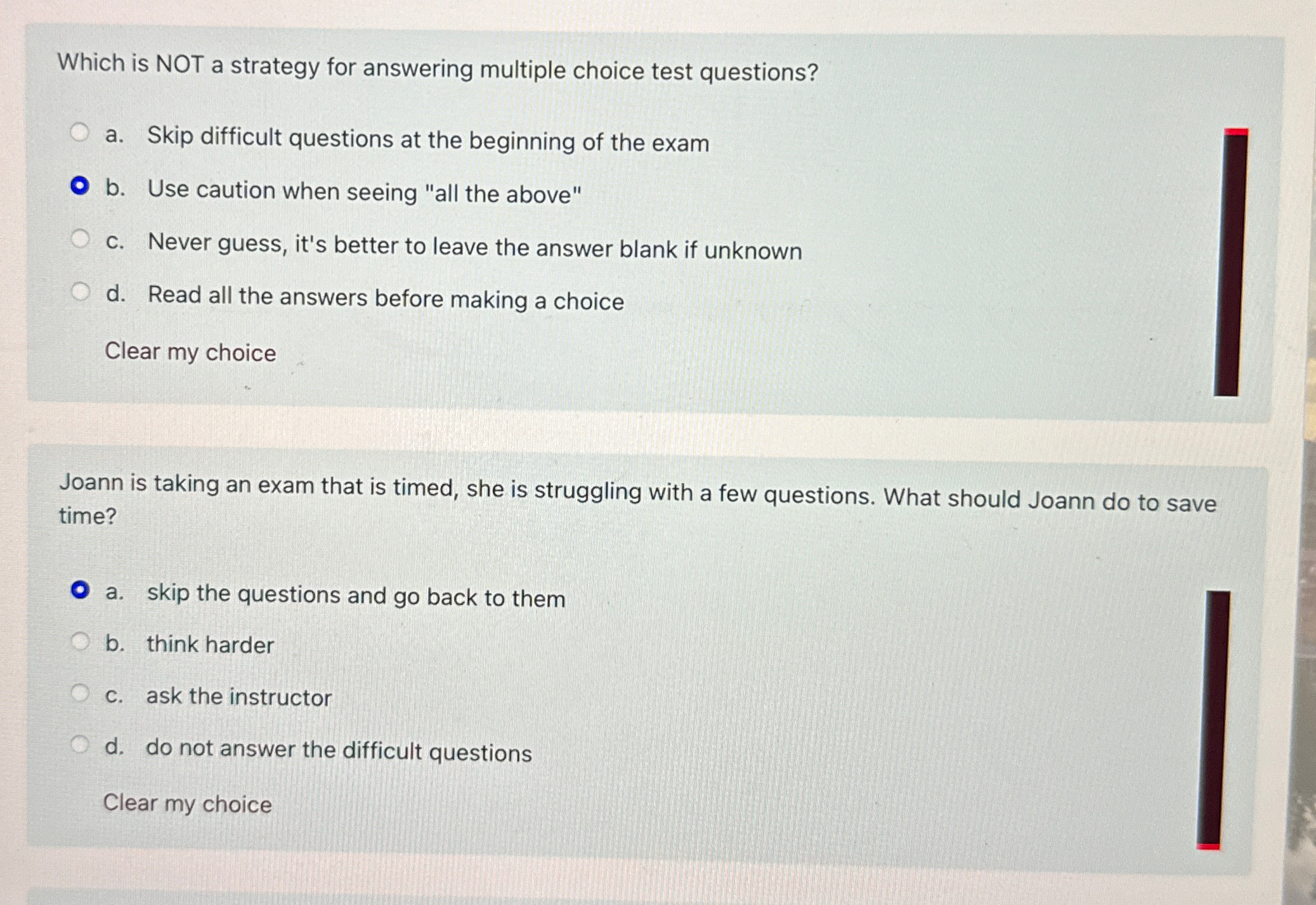  Which is NOT a strategy for answering multiple choice test questions?