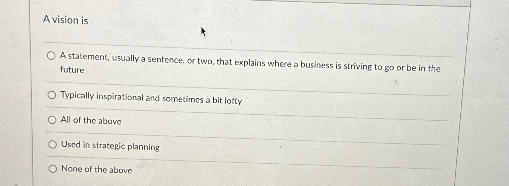  A vision is A statement, usually a sentence, or two, that