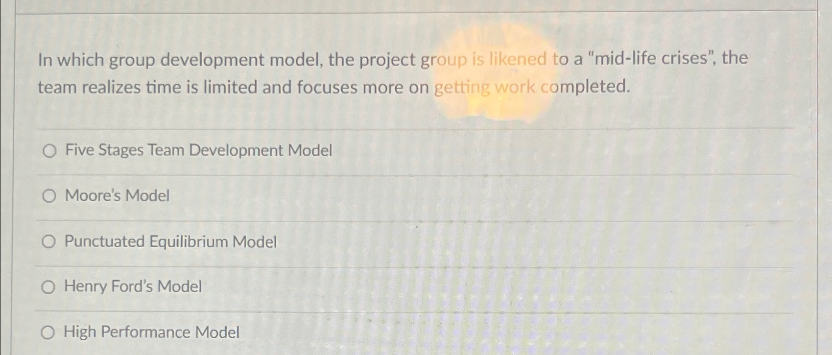  In which group development model, the project group is likened to