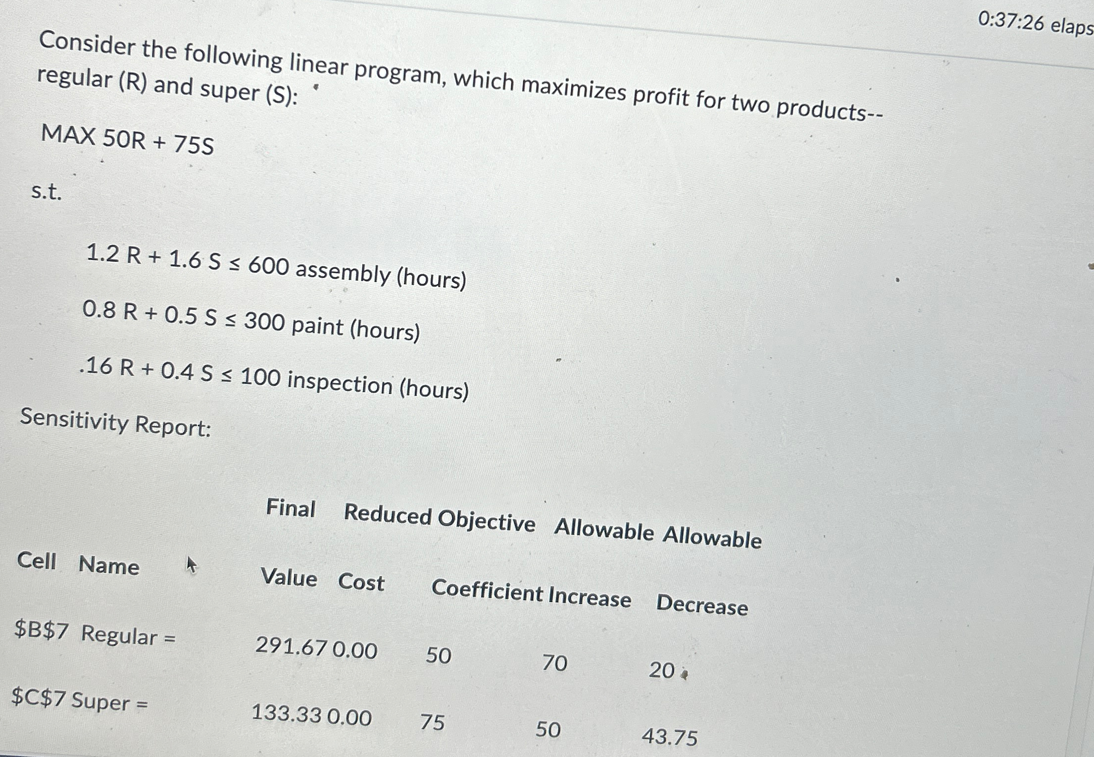  0:37:26 elaps Consider the following linear program, which maximizes profit for