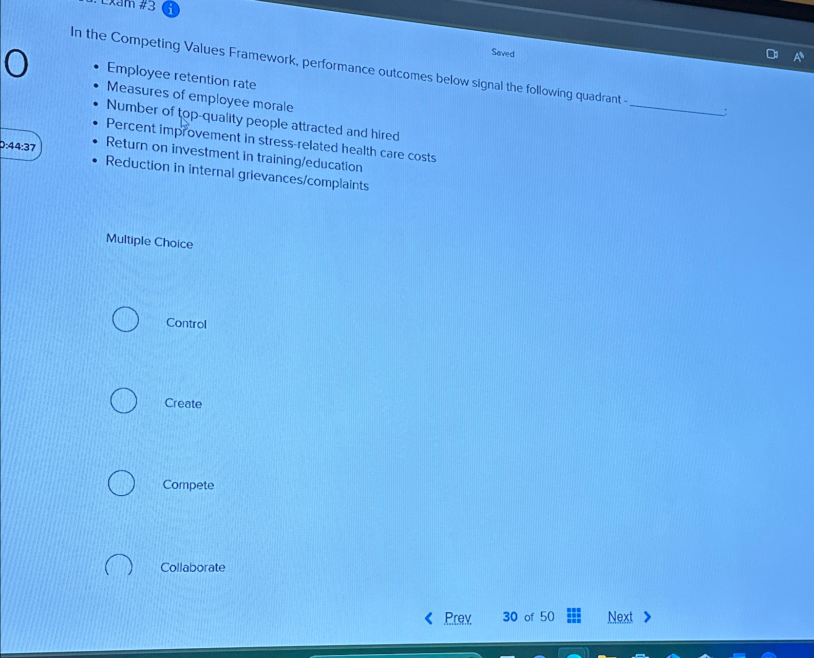  In the Competing Values Framework, performance outcomes below signal the following