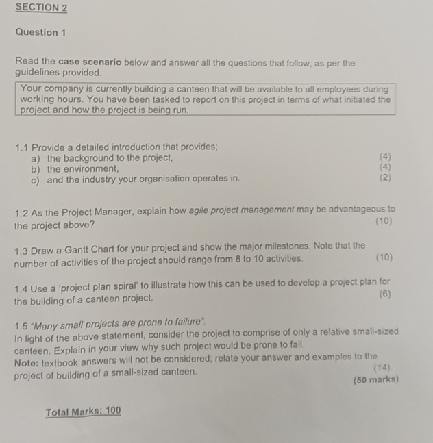  SECTION 2 Question 1 Read the case scenario below and answer