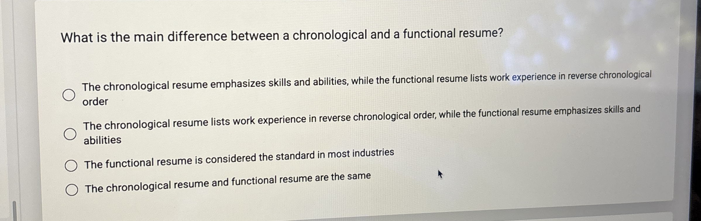 What is the main difference between a chronological and a functional
