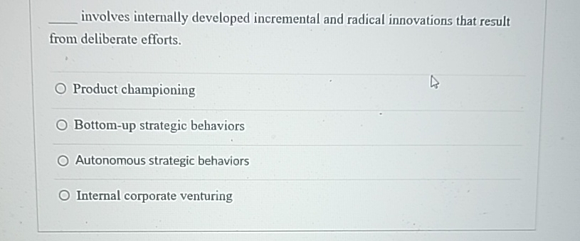  q, involves internally developed incremental and radical innovations that result from